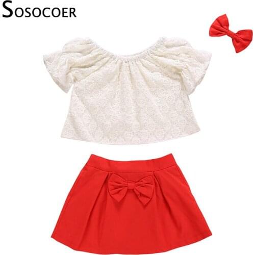 SOSOCOER Kid Clothes Girls Clothing Set Boutique Lace T Shirt Bow Skirt Baby Clothes Children Summer Toddler Girl Clothes Set