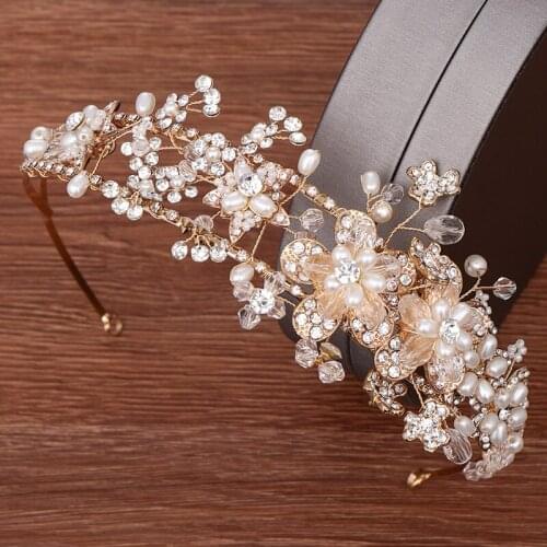 Bridal Tiaras And Crowns Headband Wedding Hair Accessories Women Pearl Rhinestone Flower Crown Headpiece Wedding Hair Decoration