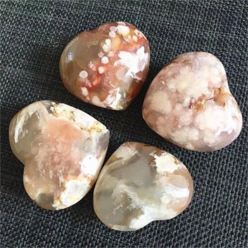 Cherry Blossom Agate Heart Natural Stones Quartz Minerals Crystals Hand Polished Gemstones Home Decorations