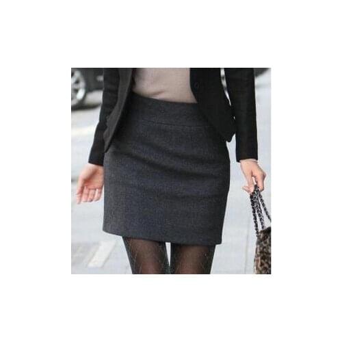 Top Quality Warm Winter Skirts Womens Autumn Fall Plus Size Zipper Black Gray Career Office Mini Short Pencil Wool Skirt