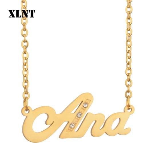 XLNT Ana Name Necklace Fashion Letters Initial Choker Necklace for Women Gold Silver Color Metal Pendant Name Jewelry Gift