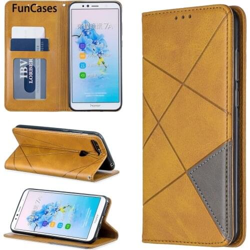 Y7 2018 Geometry PU Leather Flip Case For funda Huawei Y7 2018 Grid Cases sFor Huawei etui Y6 2018 Honor 7A 7C Cove Kryty