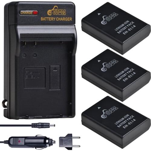 3Pcs EN-EL14 EN-EL14A ENEL14 Battery and Wall Charger for Nikon D3100 D3200 D3300 D3400 D3500 D5600 D5100 D5200 P7000