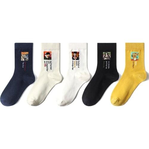 Women Socks Japanese Harajuku Socks Cartoon Painting Male Socks Medium Tube Socks Literary Abstract Ladies Cotton Socks