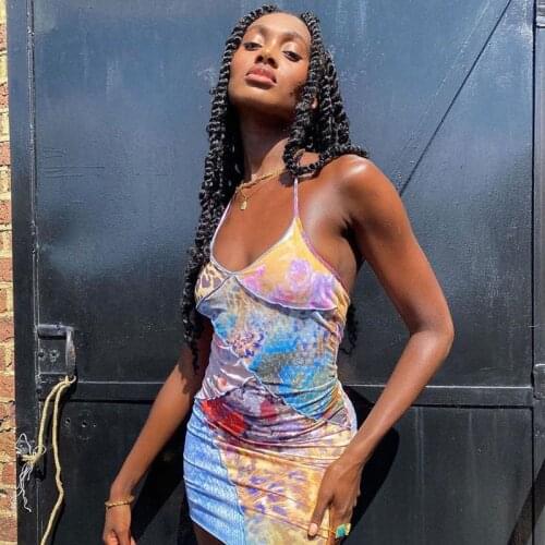 Summer Women Fashion Streetwear Outfits Party Elegant Clothing 2021 Sleeveless Y2K Vintage Print Sexy Backless Mini Dress