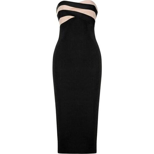 2021 New Summer Women Strapless Bodycon Bandage Dress Sexy Sleeveless Patchwork Striped Celebrity Party Club Dresses