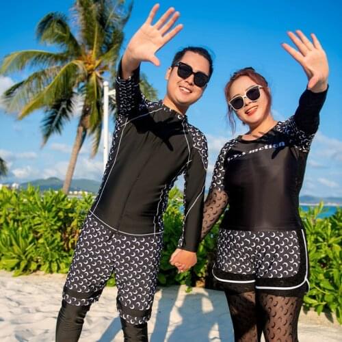 2021 Summer Couple Swimsuit Plus Size Swimwear Long Sleeve Rashguard Women Men Surfing Diving Suit High Elasticity Beach Wear