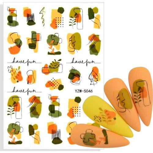 3D Self-adhesive Nail Decals Abstract Face Flower Design With Back Glue Nail Stickers Nail Art Slider Wraps Decoration Decal