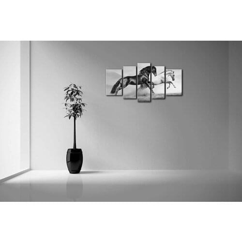 No Framed Black Friesian Running Horse 5 Pcs Canvas Picture Print Wall Art Canvas Painting Wall Decor for Living Room