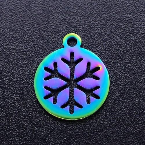 5pcs/lot 100% Stainless Steel Snowflake Christmas diy Charms With Rainbow Plated Wholesale Charm for Bracelet Making