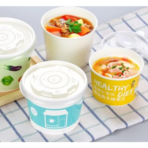 50pcs Creative disposable soup cup noodles bread paper bowl 260ml 390ml 520ml ice cream jelly dessert packaging cups with lid