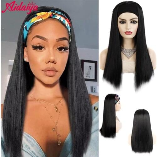 Aidaiya Headband Wig Long Straight Black Wig Synthetic Wigs for Women Natural Looking Heat Resistant Fiber For Black White Women
