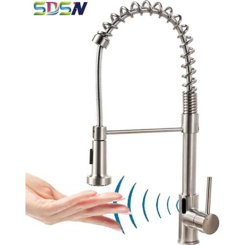 Automatic Kitchen Faucet Brushed Nickel Kitchen Mixer Tap Touchless Sensor Kitchen Faucets Automatic Pull Out Kitchen Faucets