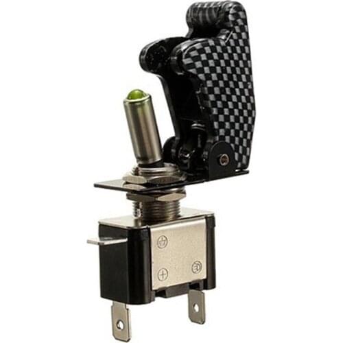 Automotive modified rocker switch with carbon fiber shield 12V 20A auto cover LED light SPST switch rocker on/off switch control