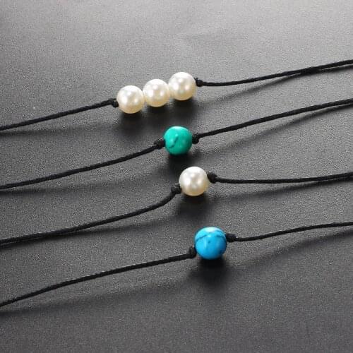 Bohemia Summer Blue Green White Pearl Anklets set Round Shape Pearl Bead Hand Woven Leather Rope Anklet For Women Beach Jewelry