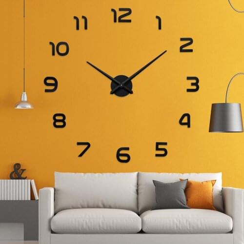 Large Wall Clock Quartz 3D DIY Big Decorative Kitchen Clocks Acrylic Mirror Stickers Oversize Wall Christmas Gift ,Metal Face