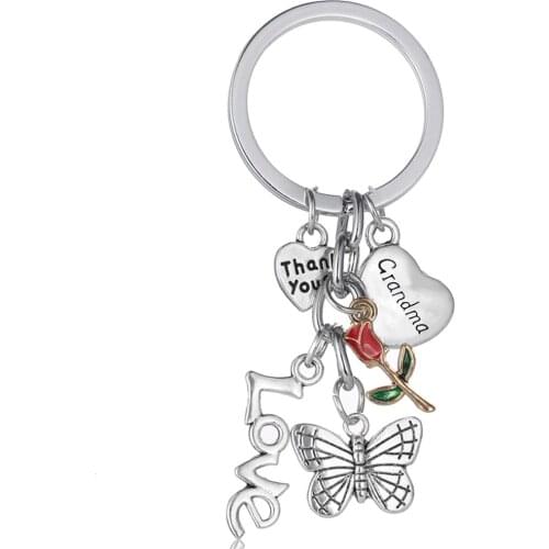Thank You Gifts Grandma Butterfly Pendant Charms Keychain Birthday Gifts Grandmother Family NANA Love Flower Charm Jewelry