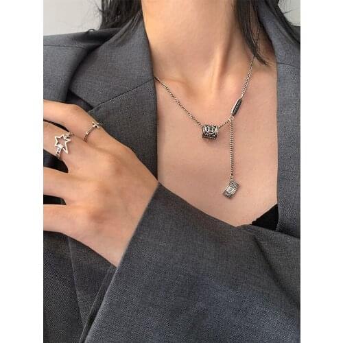 S925 Sterling Silver Vintage Transport Necklace Non-Mainstream Design Sense Clavicle Chain Thai Silver Sweater Chain for Female