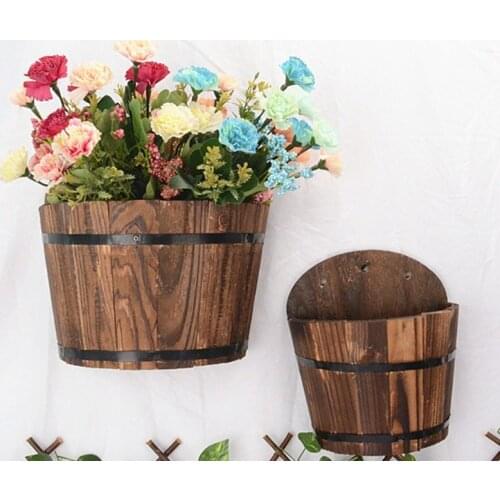 Wooden Barrel Planter Flower Pots Home Office Garden Wedding Decor