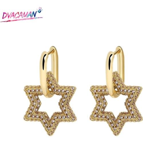 Dvacaman Gold Color Copper Hoop Huggie Earrings Luxury Charm Diamond Rhinestone Star Hanging Earrings Trendy Jewelry Party Gifts