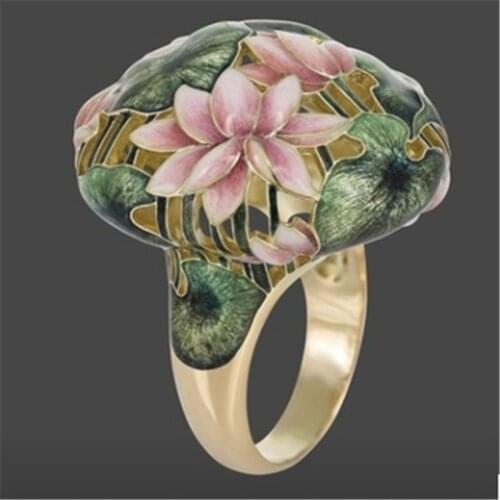 FFLACELL New Female Fashion Curved Green Lotus Ring Suitable For Banquet Holiday Anniversary Gift Jewelry