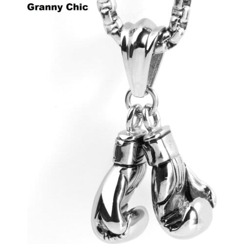 Granny Chic 2pcs/set Mens Jewelry Silver Stainless Steel Left Right Boxing Glove Pendant Necklace Gift For Member