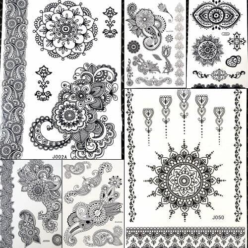 India God Totem Henna Mehndi Temporary Tattoo Paisley Flower Women Girl Makeup Water Trasnfer Tatoo Mandala Neck Paste