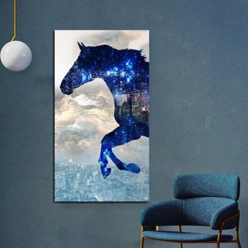 RELIABLI ART Animal Pictures Canvas Paintings Abstract Blue Horse Head Wall Art For Living Room Decoration Posters No Frame