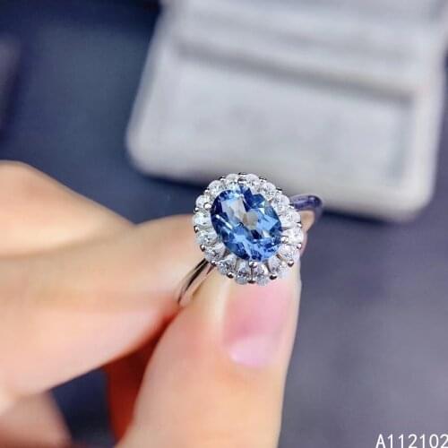 KJJEAXCMY fine jewelry S925 sterling silver inlaid natural blue topaz girl fashion adjustable ring support test Chinese style