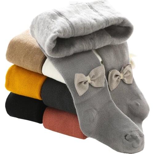 Baby Autumn Winter Thick Tights Baby Toddler Kids Girls Stockings Warm Pantyhose Solid Color Bowknot Tight Black White Gray