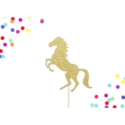 15cm Height Gold Glitter Horse Cake Toppers Cowgirl Cowboy Birthday Party Cake Decorations Supplies