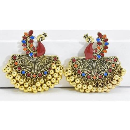 Colorful Alloy Rhinestone Peacock Earrings For Women Bohemia Vintage Metal Animal Long Earrings Holiday Jewelry Accessories