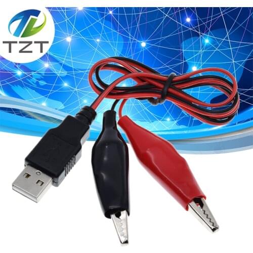 TZT Copper Alligator Clips with Wire Male USB Connector Test Leads Crocodile Clamp