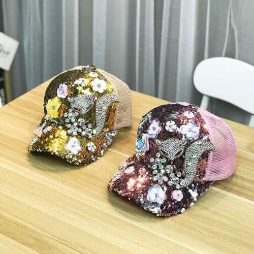 Fashion Summer Ladies Baseball Cap Snapback Shiny Fox Color Sequin Mesh Cap Girl Party Sunshade sun Hat