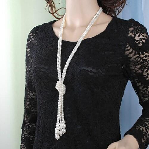 Fashion Pearl Decoration Long Multi-layer Strand Necklace Simple Women Elegant Korean Style Pendant Necklace