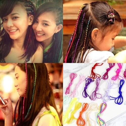 20pcs/lot Rainbow Color Headband Cute Girls Hair band Long Rope braid Hair Bands Headwear Hair Accessories Random Color