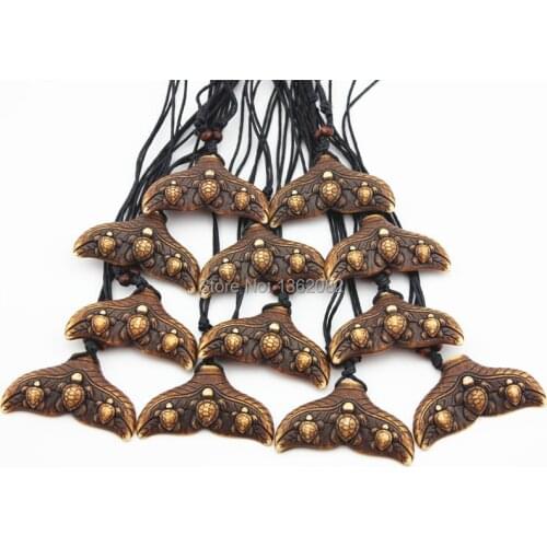 Wholesale 12 pcs Cool Ethnic Tribal Imitation Yak Bone Shark/Whale Tail Surfing Turtle Pendant Necklace Luckty Gift MN545