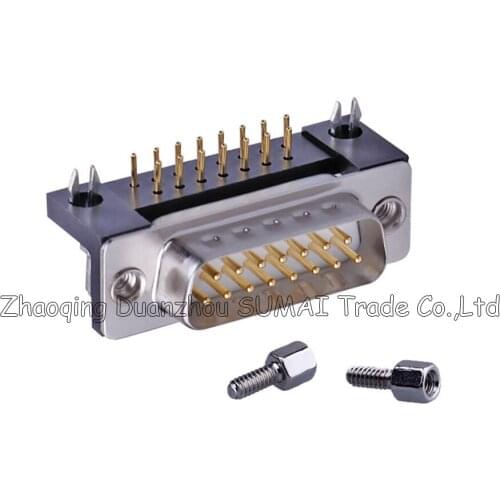 Great male DR15 D-SUB socket connector,DB15 15Pin dual row 90 degrees curved foot PCB serial port,Solid Pin (Gold-plated Pin)