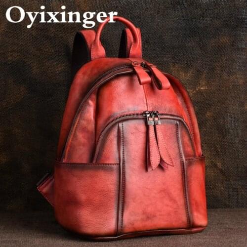 OYIXINGER Vintage Genuine Leather Backpacks 2021 New Handmade Backpack For Ladies Retro Multifunction Leisure Travel Bag Female