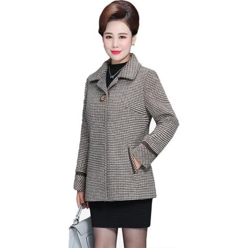 Women Woolen Coat Fashion Plaid Trench Coat 2019 Autumn New Women Short Paragraph Long Sleeve Large Size Slim Coat Mother Loaded