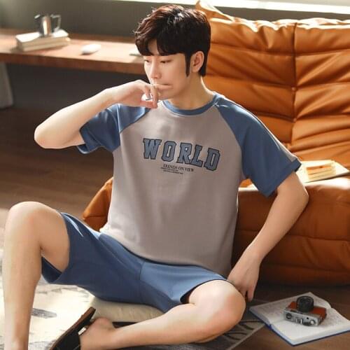 Men Pajamas Set Summer Short Sleeve Pyjamas Male Letter Pattern Sleepwear Plus Size 3XL4XL Nightwear Home Clothing Pijama Hombre