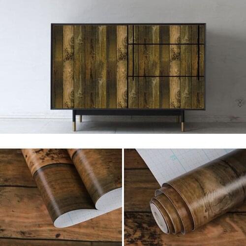 Vintage Wood Grain Self Adhesive Wallpaper Waterproof Wall Sticker Living Room Furniture Counter-top Stickers Home Decor Paper