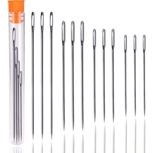 KAOBUY 12PCS Large Eye Stainless Steel Sewing Needles, 9PCS Sewing Sharp Needles+3PCS Long Sewing Needles With Plastic Bottle