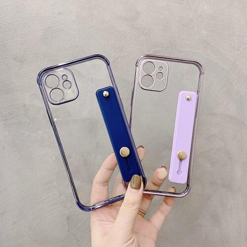 Transparent Plating Wristband Bracket Phone Cover for IPhone 12 Pro Max XR X XS 12Pro 11 Pro Max 7 8 Plus Case 6D Silicone Coque