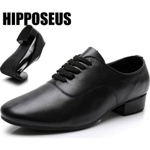 Dance-Shoes Modern Men Tango Latin Ballroom Dance Shoes Leather Party Boys Professional Low Heel Soft Dancing Shoes White Black