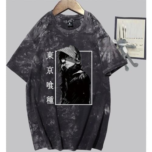 Tokyo Ghoul Anime Manga T Shirt Kaneki Ken Cartoon Printed Tees Fashion Tie Dye Tops Aesthetic Hip Hop Mens Cloths Male