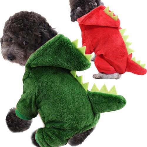 Dog Hoodies Fleece Dinosaur Transformation Hoodie Pet Cat Warm Four-legged Dog Clothes Dog Supplies 2021