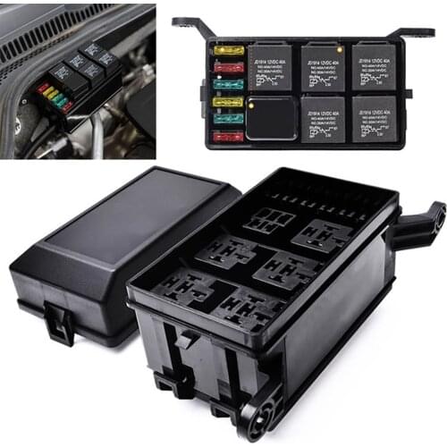 Universal 12 Slot Relay Box 6 Relays ATC/ATO Standard Fuses Holder Block with 41pcs Metallic Pins Automotive Accessories