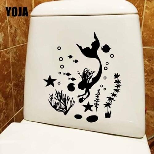 YOJA 20.3X23.5CM Mermaid Wall Decal Fish Bathroom Seaweed Toilet Sticker Decor T5-0283