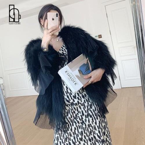 Faux Fox Fur Coat Temperament Warmth Imitation Mink Bomber Jacket Cardigan Lace Ruffled Fluffy Long-sleeved Womens Coat